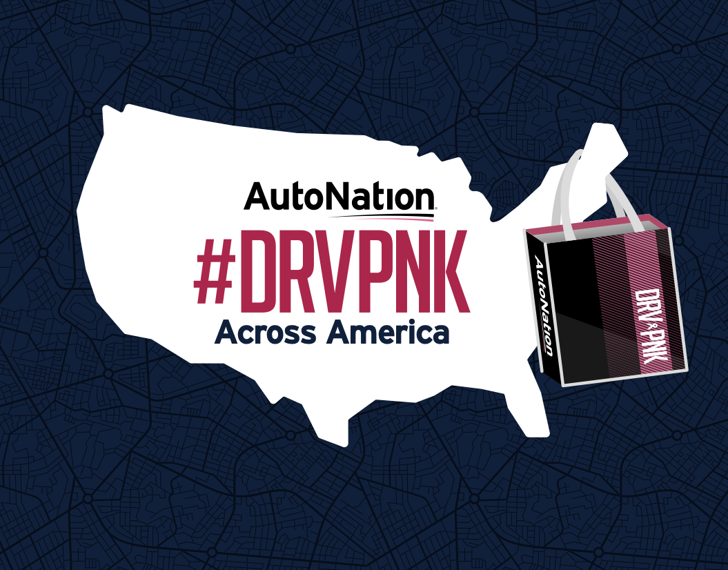 AutoNation DRVPNK Across America campaign map and branded bag produced by Bagley