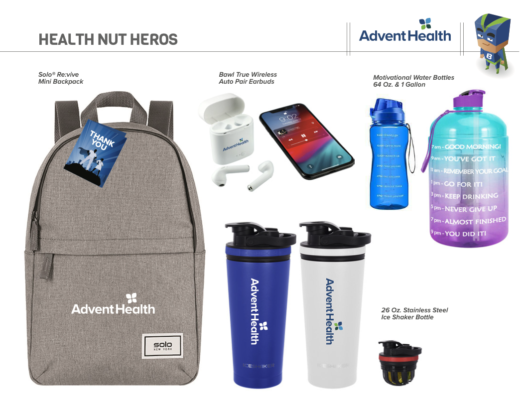 AdventHealth Nurses Week Health Nut Heroes creative concept product board