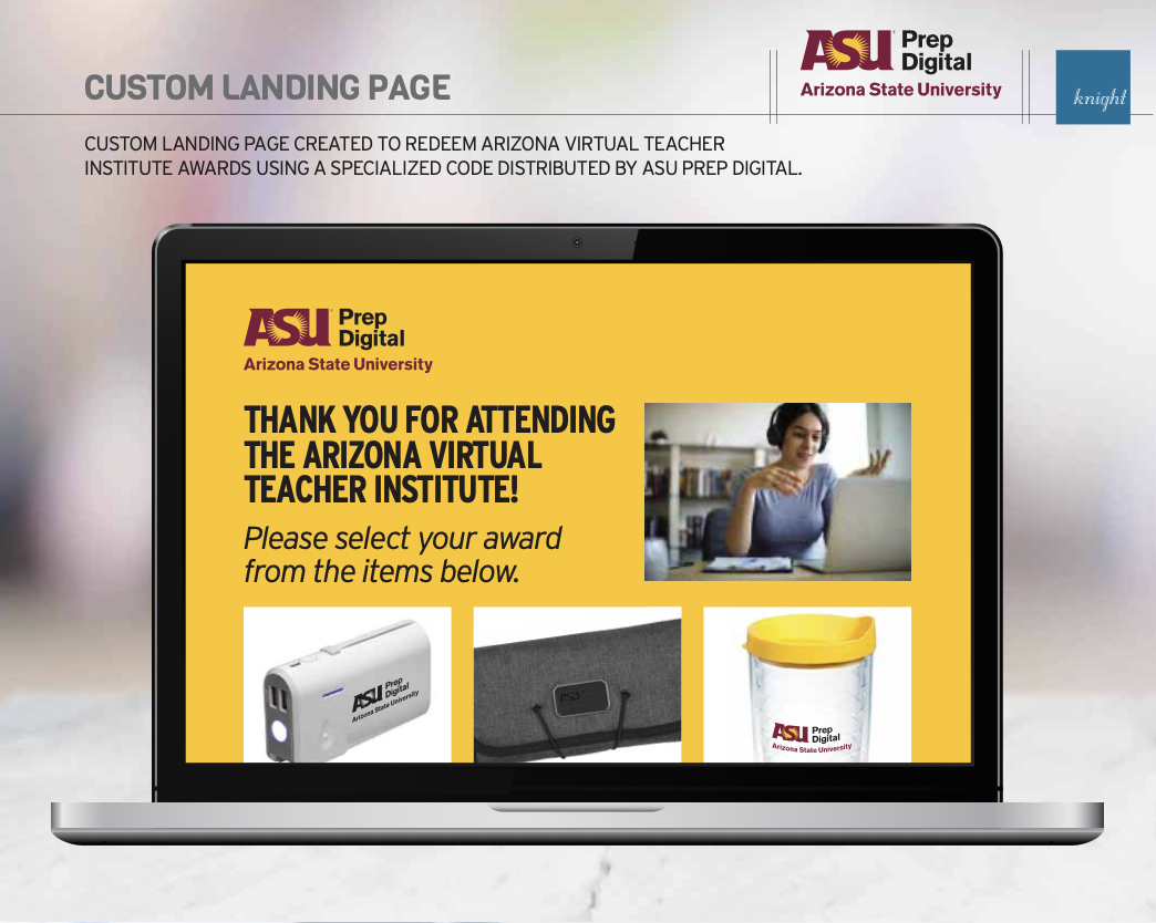 ASU Prep Digital teacher gift program custom redemption storefront built with Knight Agency and managed by Bagley