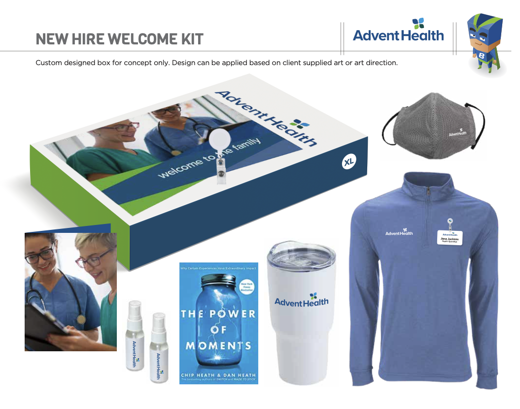 AdventHealth new hire welcome kit creative concept board