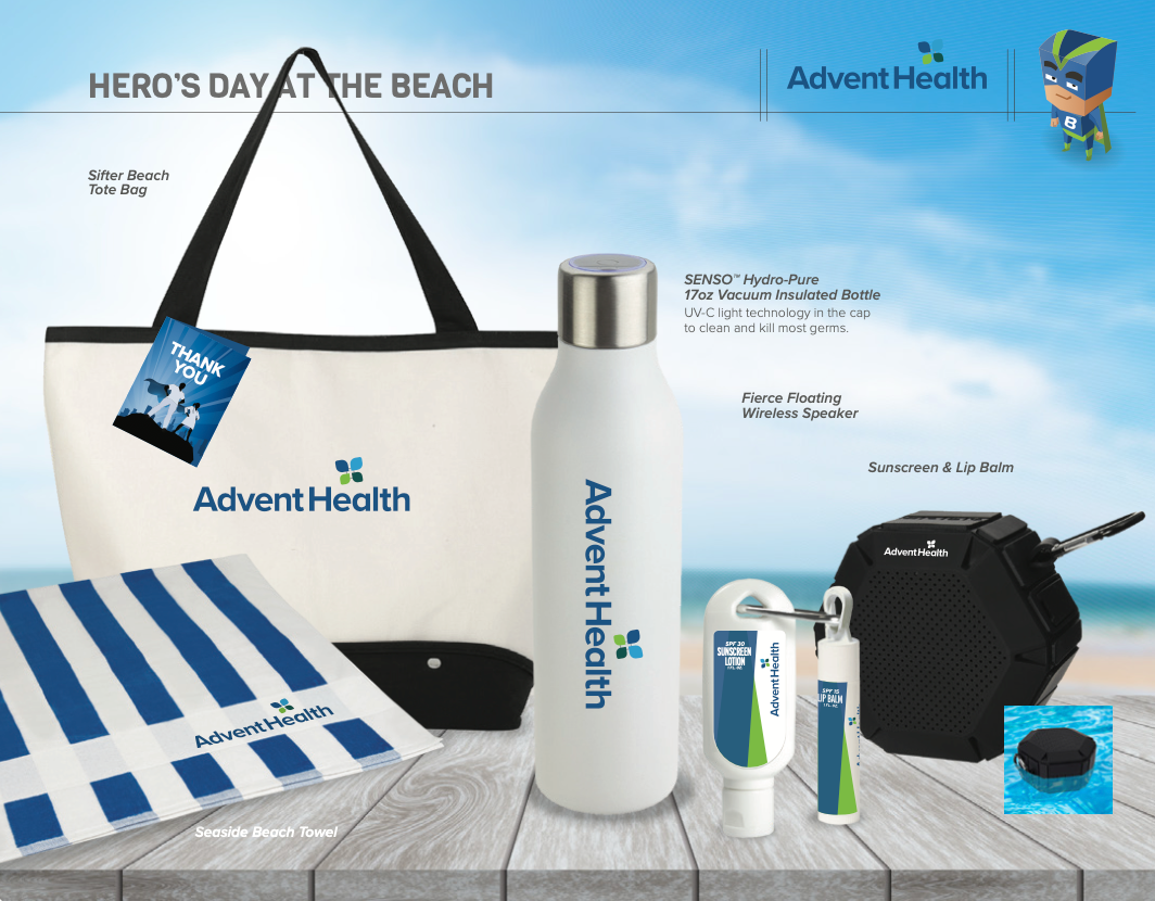 AdventHealth Nurses Week Hero's Day at the Beach creative concept product board