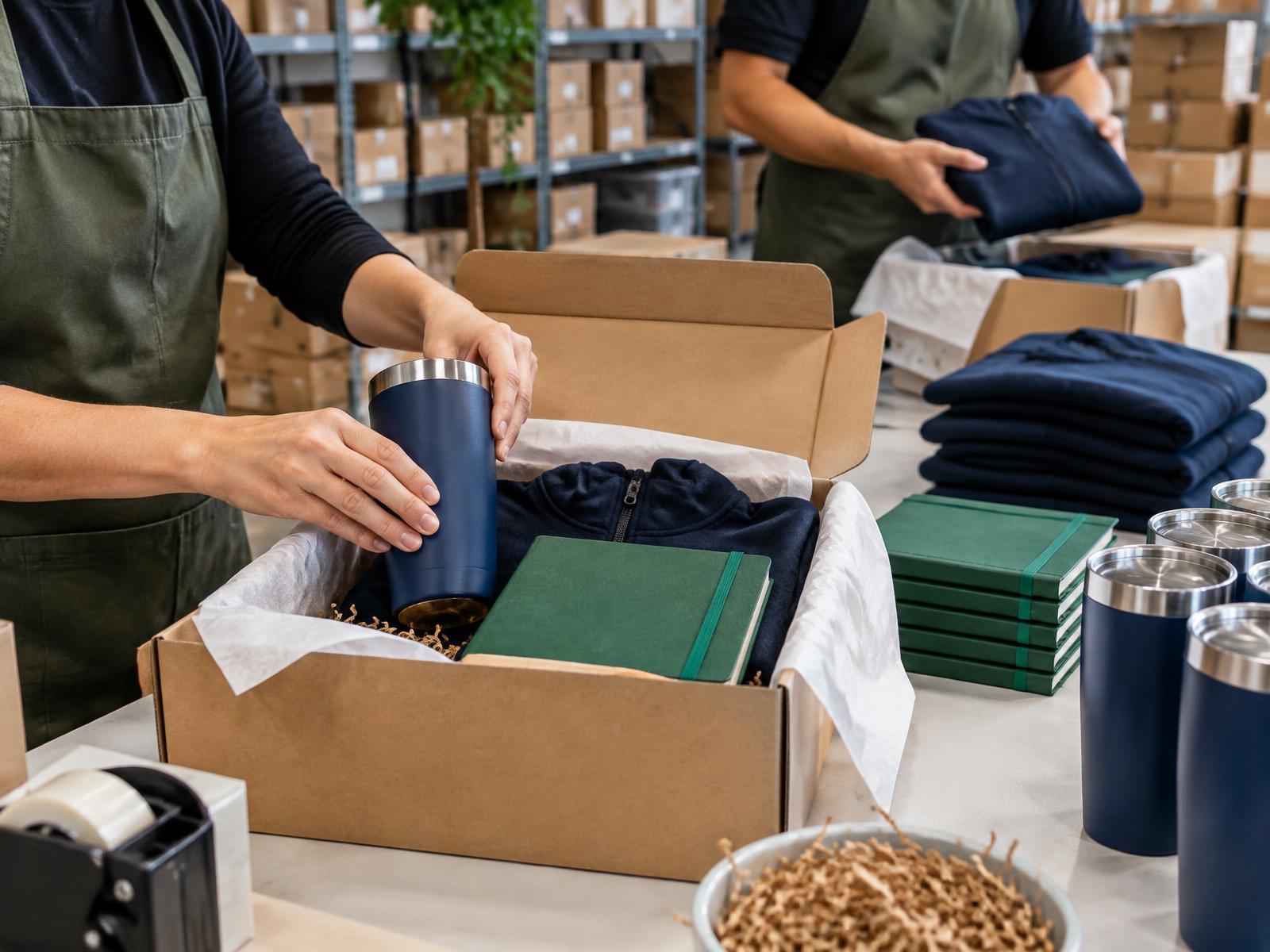 Generic kitting operation assembling branded employee kits