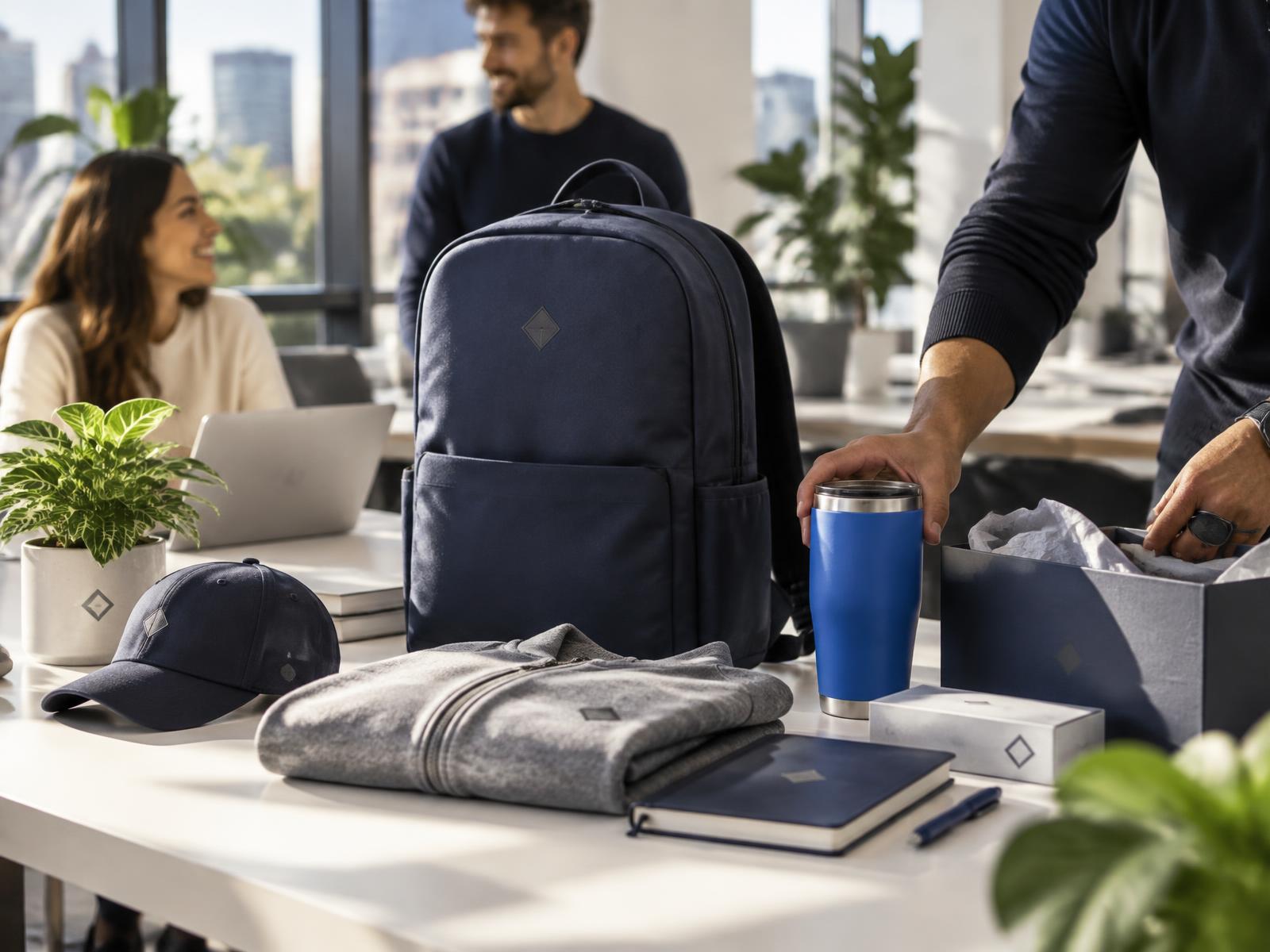 Curated merchandise kit with apparel, drinkware and a backpack